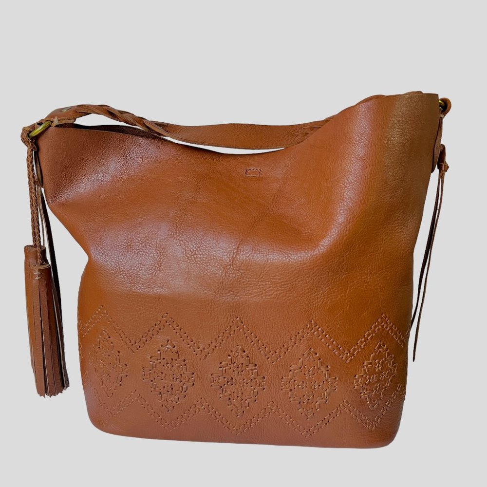 Isabella Fiore Mary Artisanal Braid Leather Hobo Large Handbag in Cognac - Picture 2 of 9